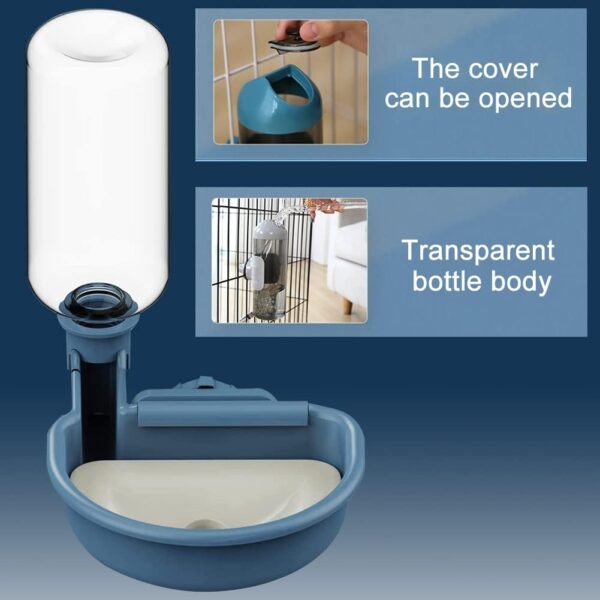 POHOVE Automatic Pet Water Dispenser, Anti-Overflow Water Feeder for Crate, 0.48L Cage Water Bottles for Rabbits, Dogs, Ferrets, Cats and Other Small Animals, Transparent Tank(blue) - Image 6