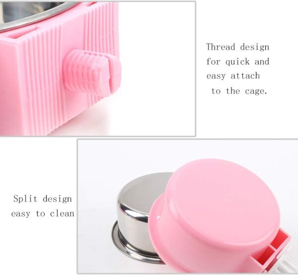 Dog Hanging Bowl 2-in-1 Removable Stainless Steel Food Hanging Bowl for Puppy/Cat, Andiker Pet Bowl Hanging Cage Large Water Food Feeder for Dogs Cats (small, pink) - Image 2