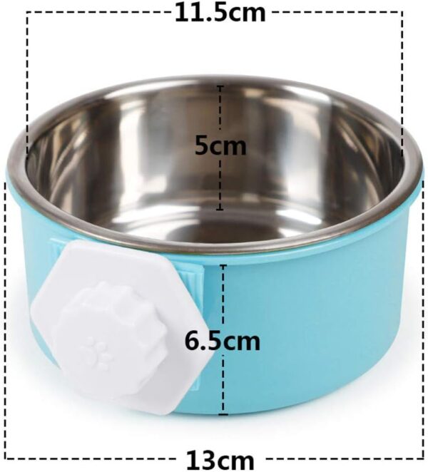 SLSON Pet Crate Bowls 2 Pack Dog Cage Hanging Bowl Removable Double Feeding Bowls for Pet Stainless Steel and Plastic Feeders for Dogs Cats Small Animals, Blue and Green - Image 3