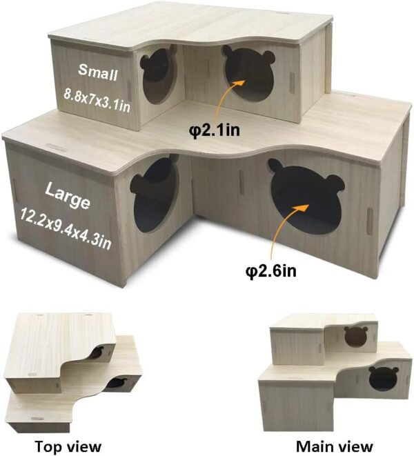 Eyksta Wooden Hamster House, Corner House Hamster Hideout Cage Décor for Syrian Hamsters Dwarf Hamsters Gerbils Chinchilla Rat (Large 31 * 24 * 11 cm) - Image 5