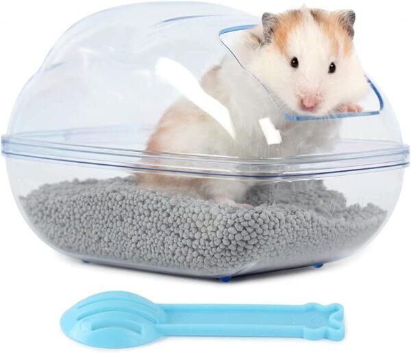 BUCATSTATE Large Hamster Sand Bath Container Transparent Clouds Hamster Bathroom with Scoop Set for Small Pet Animals Cage Accessories (L-BLUE) - Image 5