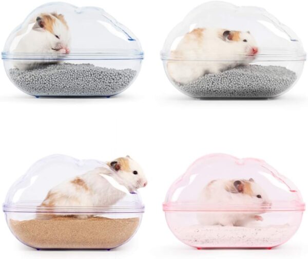 BUCATSTATE Large Hamster Sand Bath Container Transparent Clouds Hamster Bathroom with Scoop Set for Small Pet Animals Cage Accessories (L-BLUE) - Image 6
