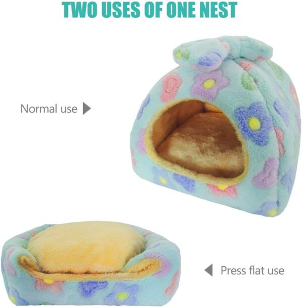 HOMEYA Small Animal Pet Bed, Sleeping House Habitat Nest for Guinea Pig Hamster Hedgehog Rat Chinchilla Hideout Bedding Snuggle Sack Cuddle Cup Cage Accessories with Removable Washable Mat (Blue) - Image 3