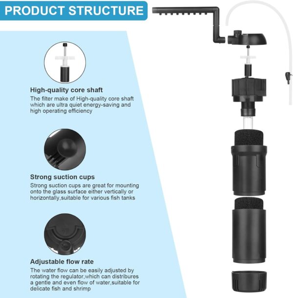 BAITAI Internal Fish Tank Filter,Aquarium Filter with UV Steriliser Turns Green Water to Clear,Multi-mode(Aeration/Rainfall,etc) Filter Pump for 80-200L Aquariums,Flow Rate and Direction Adjustable - Image 6