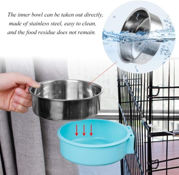 Dog Hanging Bowl 2-in-1 Removable Stainless Steel Food Hanging Bowl for Puppy/Cat, Andiker Pet Bowl Hanging Cage Large Water Food Feeder for Dogs Cats (small, pink) - Image 4