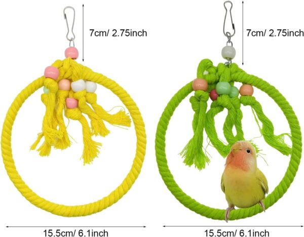 Allazone 3 PCS Bird Swing Cotton Rope Ring, 7.1 Inches Bird Swing Cotton Rope Ring Bird Parrot Perches Parrot Cage Hanging Perches Soft Bird Stand Toys - Image 3