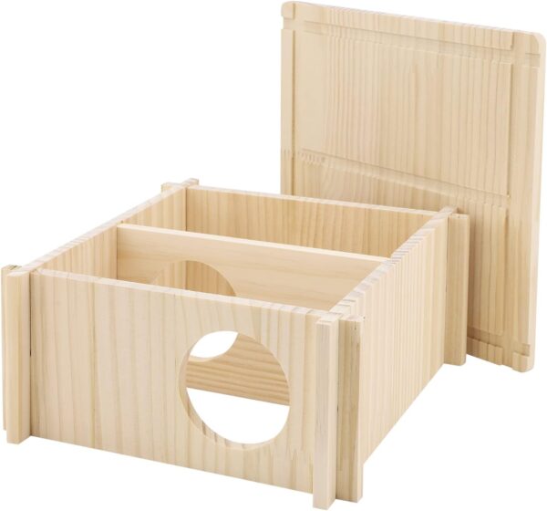 Hamster Wood House 2 Chambers Guinea Pig House for Cage Pet Wooden House Small Animal Habitat Décor Natural Wooden Hamster Hideaway House Wood Cabin for Small Pets Chinchilla Rat Gerbils Square - Image 4