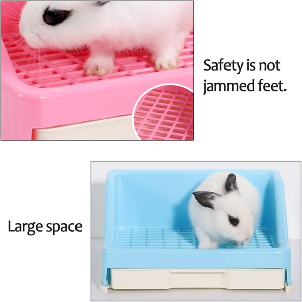 kathson Large Rabbit Litter Box with Drawer, Small Animal Litter Pet Toilet Potty Trainer Corner Bunny Litter Bedding Box Plastic Pet Pan for Hamster/Guinea Pig/Ferret/Galesaur/Chinchilla (Blue) - Image 5