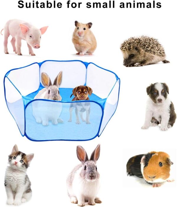Small Animal Playpen, Hamster Guinea Pig playpen, Breathable Pet Playpen Portable Reptiles Cage Foldable Pop-Up Exercise Fence Outdoor Indoor Pet Tent for Rabbits, Chinchillas Hedgehogs, Blue - Image 4