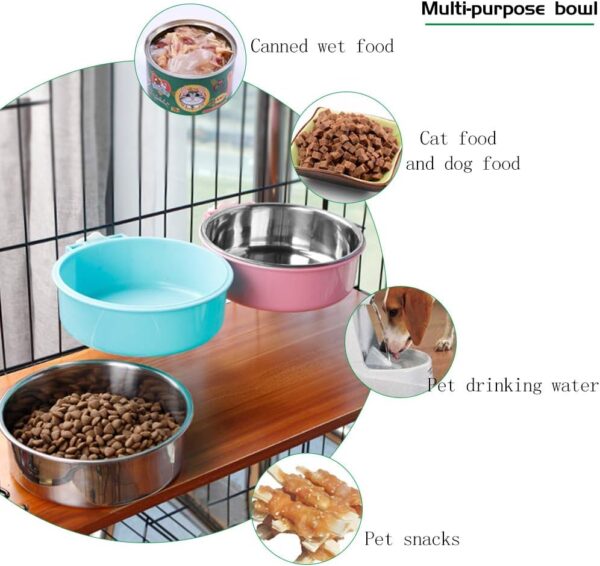 Dog Hanging Bowl 2-in-1 Removable Stainless Steel Food Hanging Bowl for Puppy/Cat, Andiker Pet Bowl Hanging Cage Large Water Food Feeder for Dogs Cats (small, pink) - Image 5
