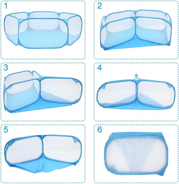 summerkimy Small Animals Cage Tent Breathable Transparen Foldable Pet Playpen Pop Open Exercise Fence Portable Yard Outdoor Indoor for Hamster,Guinea Pig,Rabbits, Chinchillas and Hedgehogs(Blue) - Image 5