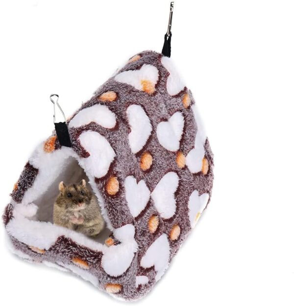 NganSuRong Hammock Nest Hamster Ferret Rat Mice Squirrel Pet Bird Bed Toy Warm Mini House Cave Hanging Cage Coffee (S(14 * 12CM)) - Image 6