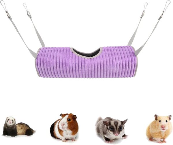 Small Animal Hammock, Ferret Hammock Bed, Hammock and Tunnel Cage Suit for Rat,Hamster, Squirrel, Sugar Glider, Guinea Pigs Ferret Accessories,Hanging Hideout Tunnel Tube Toy for Cage (Purple) - Image 8