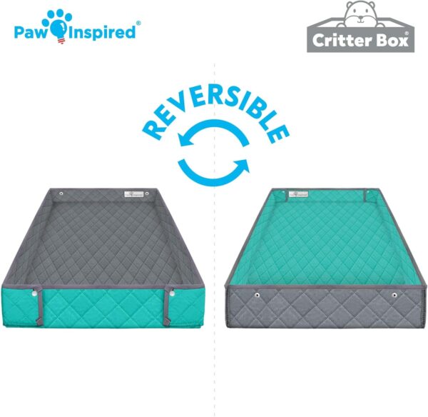 Paw Inspired Critter Box Washable Cage Liner, Reversible Fleece Bedding with Raised Sides for Ferrets, Guinea Pigs, Rats, Chinchillas & Other Small Animals (Critter Nation/Ferret Nation, Gray/Green) - Image 5