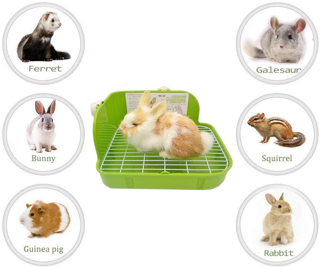 SunshineBio Rabbit Litter Box Toilet for Small Animal Bunny Rabbits Guinea Pig Galesaur Ferrets Corner Litter Pan Potty Trainer with Stainless Steel Panel Small Pets Cage Toilet Bedding Box (Green) - Image 5