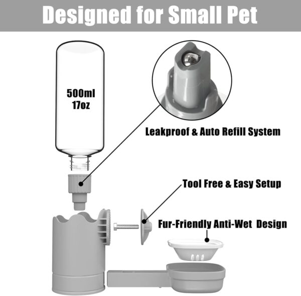 TOKAYIFE Pet Water Bottle for Cage Crate 500ml Rabbit Water Bottles Non-Drip Automatic Kettle Small Animal Water Bottle for Bunny Chinchilla Hedgehog Squirrel Ferret (Grey) - Image 4