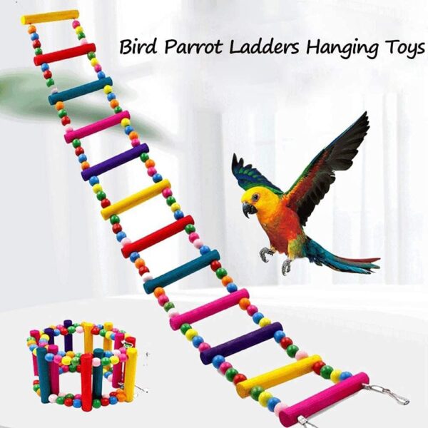 Large Bird Parrot Toys Ladders Swing Chewing Toys Hanging Pet Bird Cage Accessories Hammock Swing Toy for Small Parakeets Cockatiels, 18 Ladders, 48 inch - Image 2