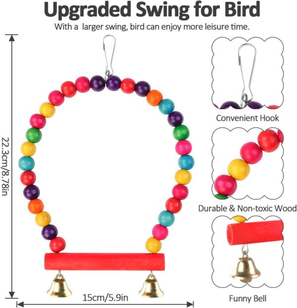 Pethee 8 Pack Budgie Toys Bird Toys Set Bird Swing Chew Toys Bells Hanging Mirror Climbing Ladders Wooden Chewing Toy for Parrot Conure Cockatiel Lovebird Parrotlet - Image 3