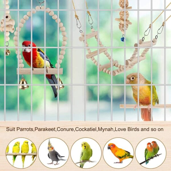 Bird Toys Parakeet Toys Bird Cage Accessories Parrot Swing Chewing Standing Hanging Perch Hammock Climbing Ladder for Budgerigar,Parakeet,Conure,Cockatiel,Mynah,Love Birds,Finches - Image 4
