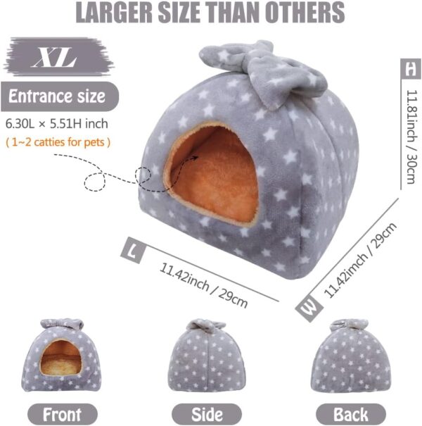 HOMEYA Small Animal Pet Bed, Sleeping House Habitat Nest for Guinea Pig Hamster Hedgehog Rat Chinchilla Hideout Bedding Snuggle Sack Cuddle Cup Cage Accessories with Removable Washable Mat- XL(Grey) - Image 2
