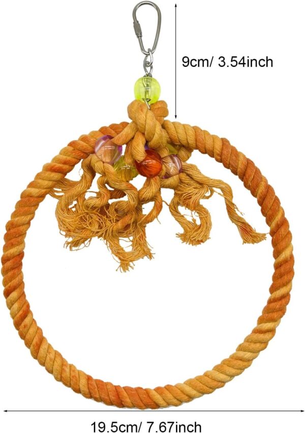 Allazone 3 PCS Bird Swing Cotton Rope Ring, 7.1 Inches Bird Swing Cotton Rope Ring Bird Parrot Perches Parrot Cage Hanging Perches Soft Bird Stand Toys - Image 4