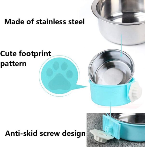 SLSON Pet Crate Bowls 2 Pack Dog Cage Hanging Bowl Removable Double Feeding Bowls for Pet Stainless Steel and Plastic Feeders for Dogs Cats Small Animals, Blue and Green - Image 4