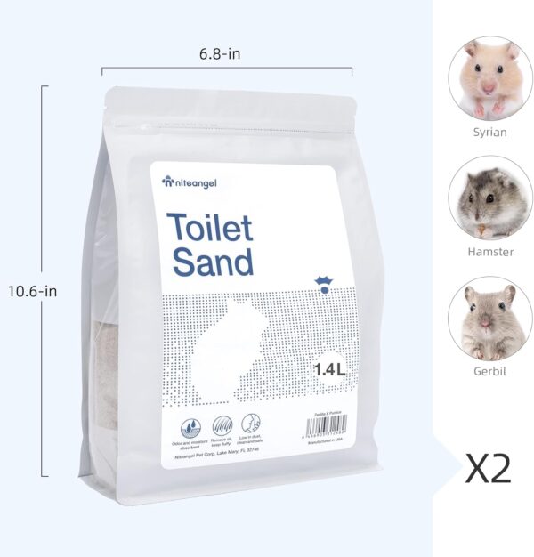 Niteangel Training Litter Potty Sand - Hamster Sand Bath for Syrian Dwarf Hamsters Gerbils Mice Lemming Degus or Other Small-Sized Pets ((1.4 L X 2 - Blue Label) - Image 2