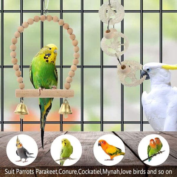Bird Parrot Toys Swing Hanging,18 Pieces Bird Cage Accessories Toy Perch Ladder Chewing Toys Hammock for Parakeets,Cockatiels,Lovebirds,Conures,Budgie,Macaws,Lovebirds,Finches and Other Small Pets - Image 3