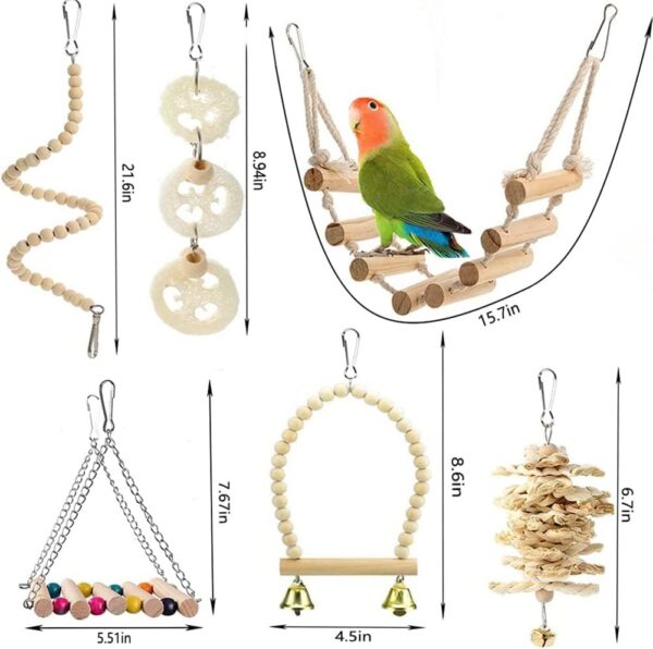 Bird Parrot Toys Swing Hanging,18 Pieces Bird Cage Accessories Toy Perch Ladder Chewing Toys Hammock for Parakeets,Cockatiels,Lovebirds,Conures,Budgie,Macaws,Lovebirds,Finches and Other Small Pets - Image 6