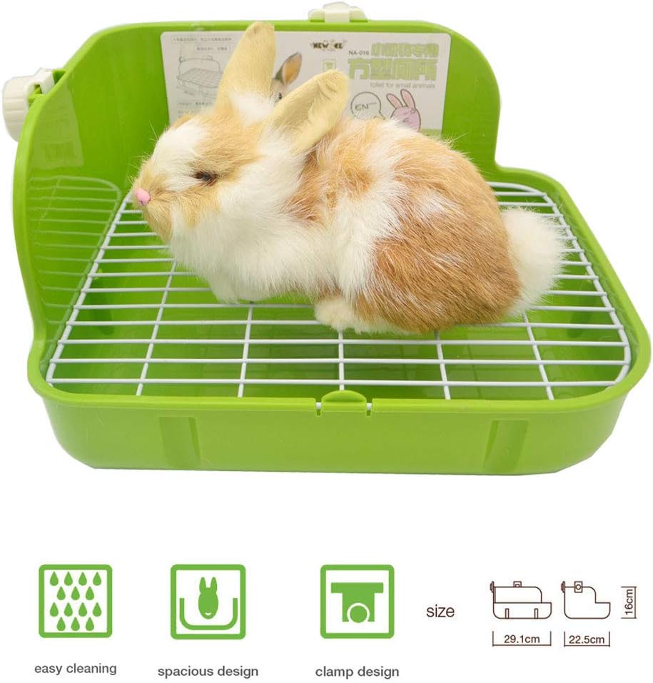 SunshineBio Rabbit Litter Box Toilet for Small Animal Bunny Rabbits Guinea Pig Galesaur Ferrets Corner Litter Pan Potty Trainer with Stainless Steel Panel Small Pets Cage Toilet Bedding Box (Green) - Image 3