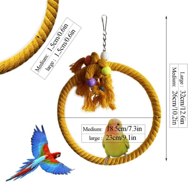 2 PCS Kuivoo Bird Swing Cotton Rope Ring, Bird Parrot Perches for Cage,Cage Hanging Bite Resistance Toys,Bird Stand Soft Ring Bed for Budgie,Cockatiel,Canary,Parakeet,Love-bird,Conures - Image 2
