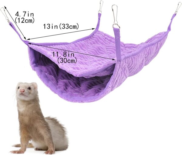 Small Animal Hammock, Ferret Hammock Bed, Hammock and Tunnel Cage Suit for Rat,Hamster, Squirrel, Sugar Glider, Guinea Pigs Ferret Accessories,Hanging Hideout Tunnel Tube Toy for Cage (Purple) - Image 2