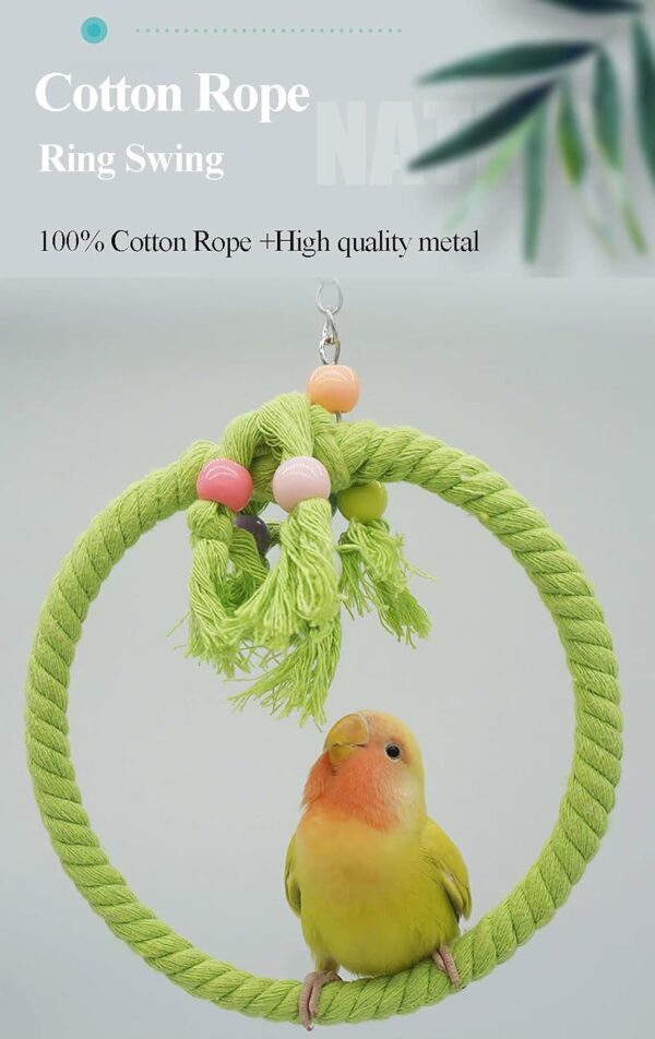 2 PCS Kuivoo Bird Swing Cotton Rope Ring, Bird Parrot Perches for Cage,Cage Hanging Bite Resistance Toys,Bird Stand Soft Ring Bed for Budgie,Cockatiel,Canary,Parakeet,Love-bird,Conures - Image 3