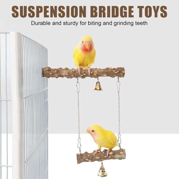 Bird Platform Stand Wooden,Bird Parrot Toys Swing Hanging,Wood Bird Cage Toys with Swing Bell Small Parrot Swing Chewing Toys for Conures, Love Birds,Small Parakeets,Cockatiels,Parrot - Image 3