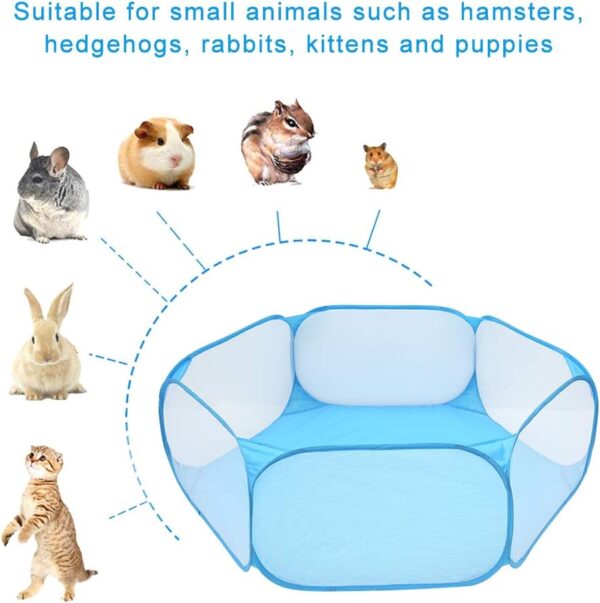 summerkimy Small Animals Cage Tent Breathable Transparen Foldable Pet Playpen Pop Open Exercise Fence Portable Yard Outdoor Indoor for Hamster,Guinea Pig,Rabbits, Chinchillas and Hedgehogs(Blue) - Image 2