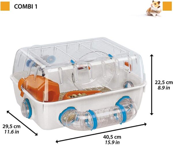 Ferplast COMBI 1 Innovative Hamster Cage - Customizable Habitat, Tunnel System - Interactive Transparent Design, Exercise Wheel & Accessories - Tubes Connect&Play, 40.5x29.5xh22.5 cm - Image 2