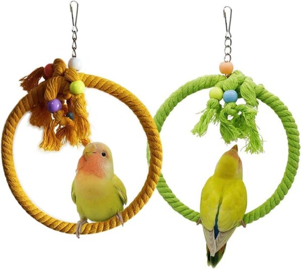2 PCS Kuivoo Bird Swing Cotton Rope Ring, Bird Parrot Perches for Cage,Cage Hanging Bite Resistance Toys,Bird Stand Soft Ring Bed for Budgie,Cockatiel,Canary,Parakeet,Love-bird,Conures - Image 6
