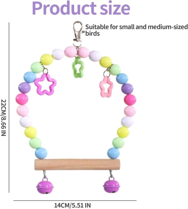 Wooden Bird Swing Perch Toys,Multi-color Parrot Swing Hanging Standing Toy,Wood Bird Cage Toys with Swing Bell,Parrot Cage Perch Hanging Swing for Parakeets Budgie Bird (Colour) - Image 2