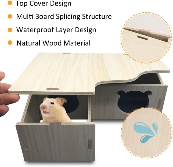 Eyksta Wooden Hamster House, Corner House Hamster Hideout Cage Décor for Syrian Hamsters Dwarf Hamsters Gerbils Chinchilla Rat (Large 31 * 24 * 11 cm) - Image 6