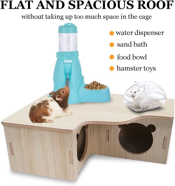 Eyksta Wooden Hamster House, Corner House Hamster Hideout Cage Décor for Syrian Hamsters Dwarf Hamsters Gerbils Chinchilla Rat (Large 31 * 24 * 11 cm) - Image 3