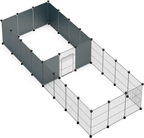 LANGXUN Pet Panels, Metal Wire Storage Cubes Organizer, DIY Small Animal Cage for Rabbit, Guinea Pigs, Puppy | Pet Products Portable Metal Wire Yard Fence (12 Metal Panels + 12 Plastic Panels) - Image 2