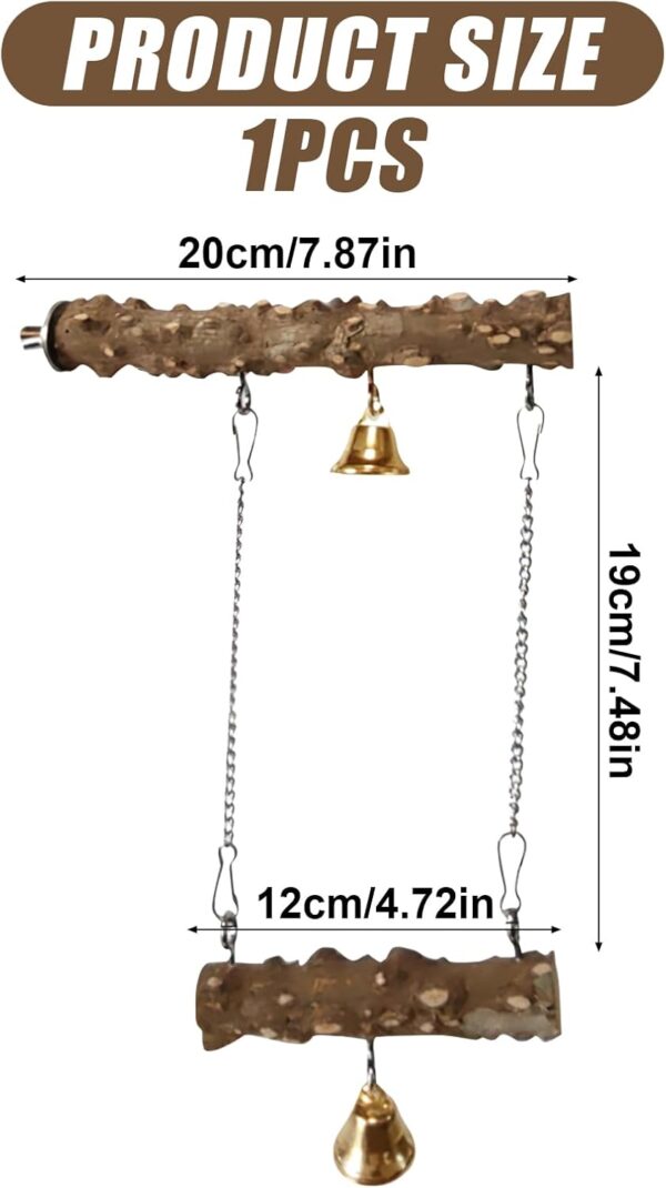 Bird Platform Stand Wooden,Bird Parrot Toys Swing Hanging,Wood Bird Cage Toys with Swing Bell Small Parrot Swing Chewing Toys for Conures, Love Birds,Small Parakeets,Cockatiels,Parrot - Image 2