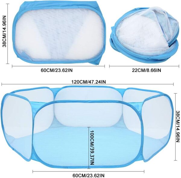 summerkimy Small Animals Cage Tent Breathable Transparen Foldable Pet Playpen Pop Open Exercise Fence Portable Yard Outdoor Indoor for Hamster,Guinea Pig,Rabbits, Chinchillas and Hedgehogs(Blue) - Image 4