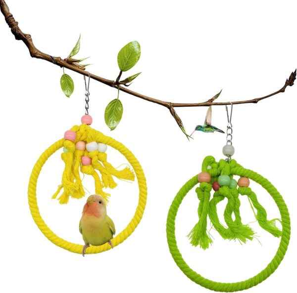 Allazone 3 PCS Bird Swing Cotton Rope Ring, 7.1 Inches Bird Swing Cotton Rope Ring Bird Parrot Perches Parrot Cage Hanging Perches Soft Bird Stand Toys - Image 5