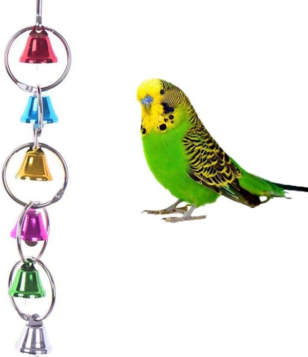 Colourful Ringer Bells Swing Toy for Bird Parrot African Greys Macaw Budgies Parakeet Cockatiels Cockatoo Conure Lovebird Finch Cage Perch - Image 2