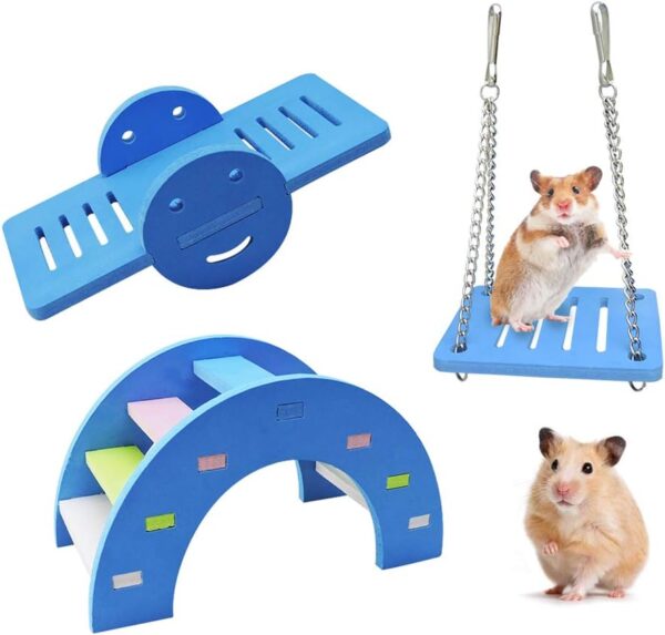 Andiker Hamster Toys, Hamster Swing, Small Animal Activity Toy Boredom Breaker, DIY Hamster Cage Accessories for Small Pets (Blue, Swing) - Image 4