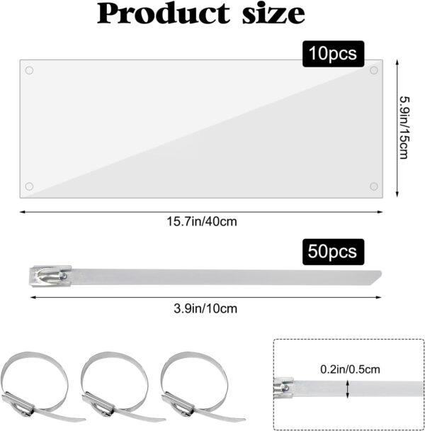 10 Pcs Pet Cage Liner 15 x 40cm, Cage Urine Guard Side Lining Clear Sheet with 50 Pcs Stainless Steel Zip Ties, Anti-Urine Side Lining Sheet for Rabbit Guinea Pig Hamster Ferret Chinchilla - Image 2