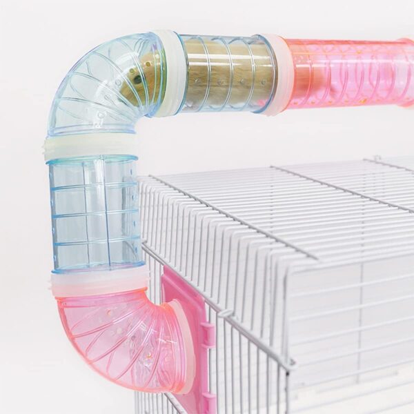 Hamster Tubes, Xiuyer 3 Set DIY Hamster External Connection Tunnel Transparent Adventure External Pipe Kit Creative Tunnel Track Rat Toy Accessories for Small Pet Sports Cage (Pink, Blue, white) - Image 5