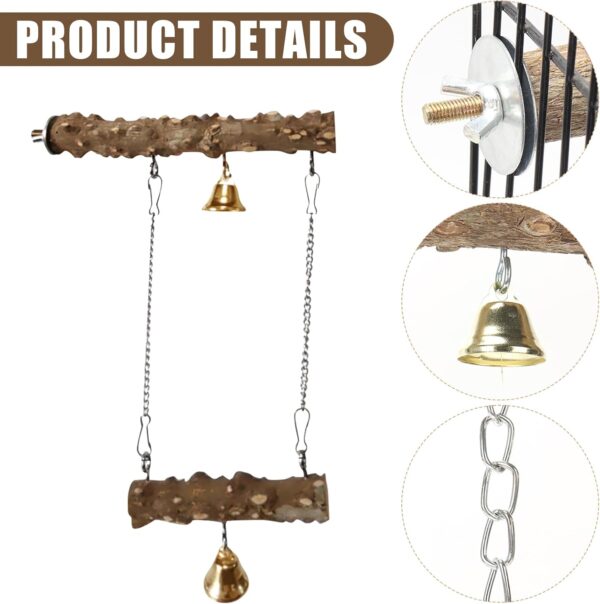 Bird Platform Stand Wooden,Bird Parrot Toys Swing Hanging,Wood Bird Cage Toys with Swing Bell Small Parrot Swing Chewing Toys for Conures, Love Birds,Small Parakeets,Cockatiels,Parrot - Image 5