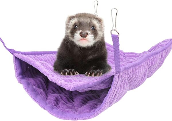 Small Animal Hammock, Ferret Hammock Bed, Hammock and Tunnel Cage Suit for Rat,Hamster, Squirrel, Sugar Glider, Guinea Pigs Ferret Accessories,Hanging Hideout Tunnel Tube Toy for Cage (Purple) - Image 5
